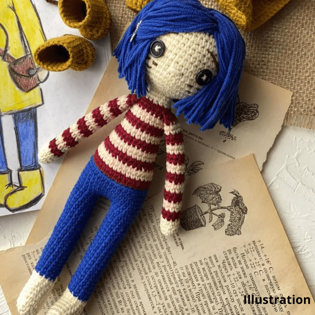 PDF Coraline Doll Crochet Pattern Button Eyes Doll (Instant Download) 
